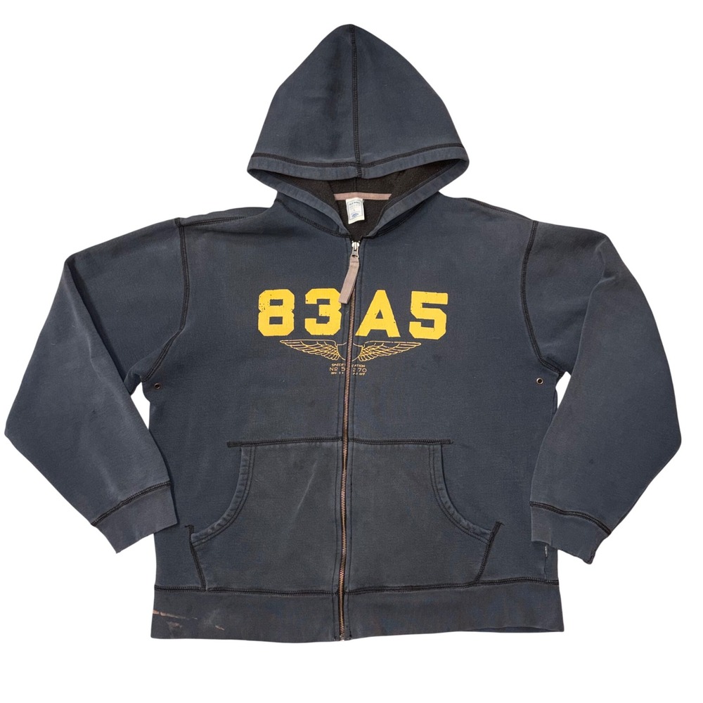 Y2K Old Navy Blue Full Zip Hoodie 83 A5 Graphic Distressed Vintage Look Large
